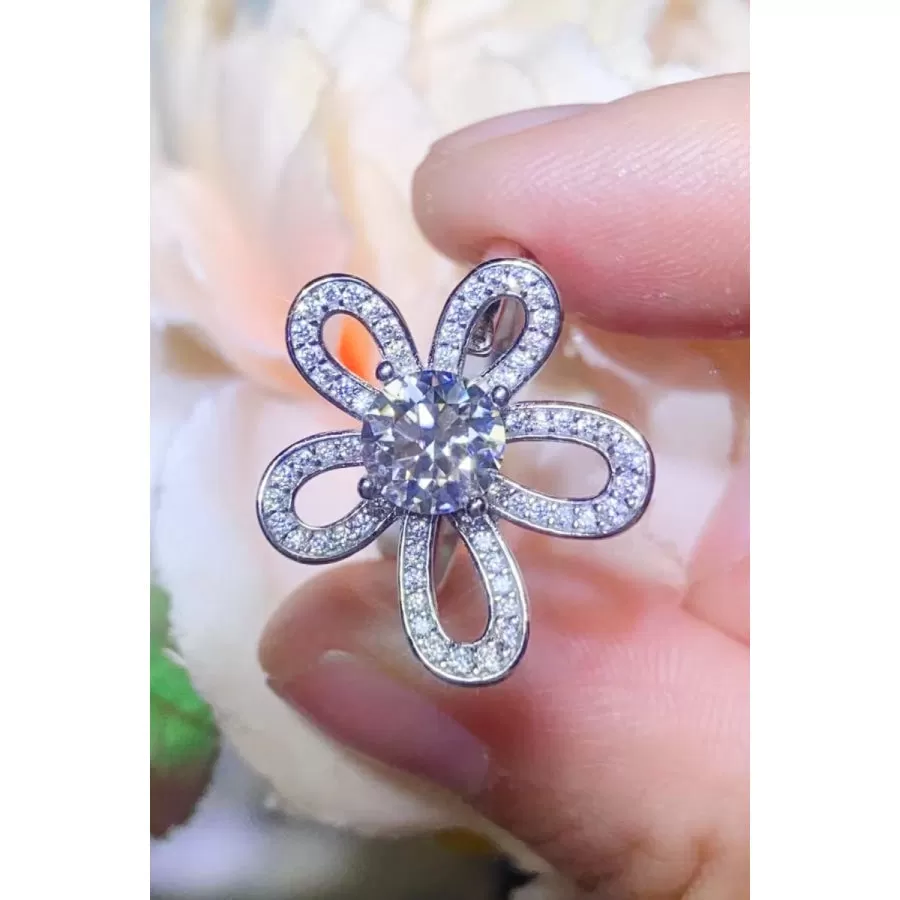 1 Carat Moissanite Flower-Shape Open Ring