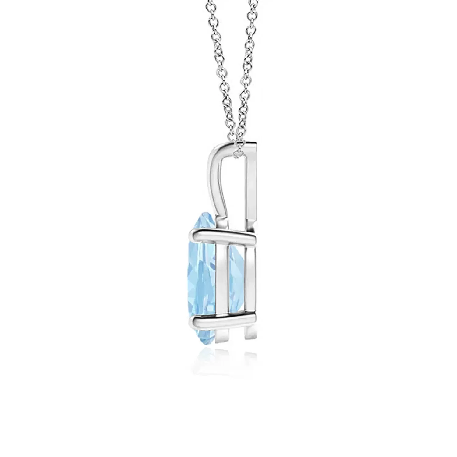 1 CT. Prong-Set Oval Aquamarine V-Bale Solitaire Pendant