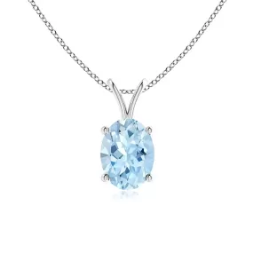 1 CT. Prong-Set Oval Aquamarine V-Bale Solitaire Pendant