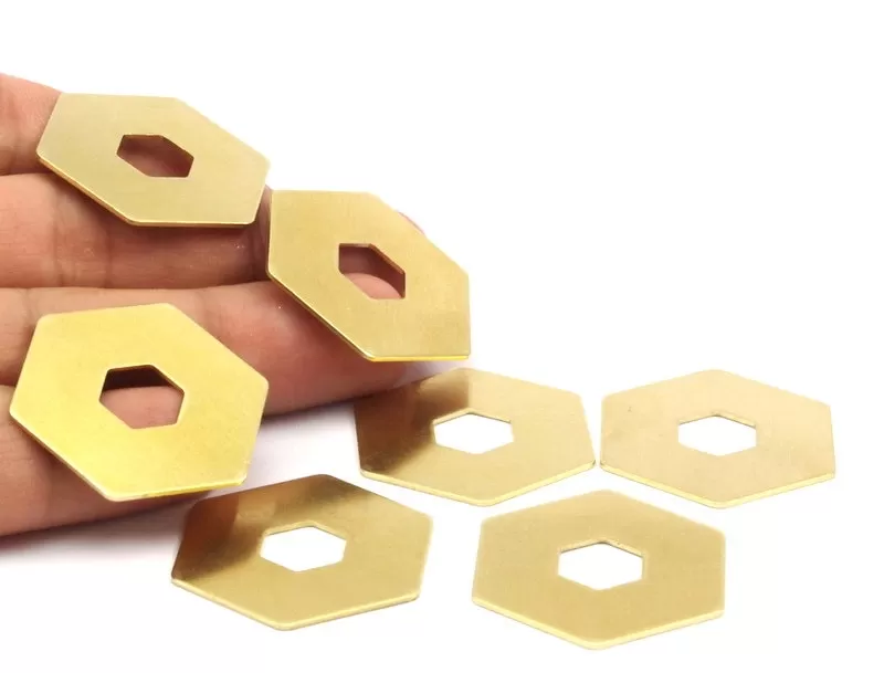 10 Raw Brass Hexagon Stamping Blank (30x0.80 Mm) D0514--c018