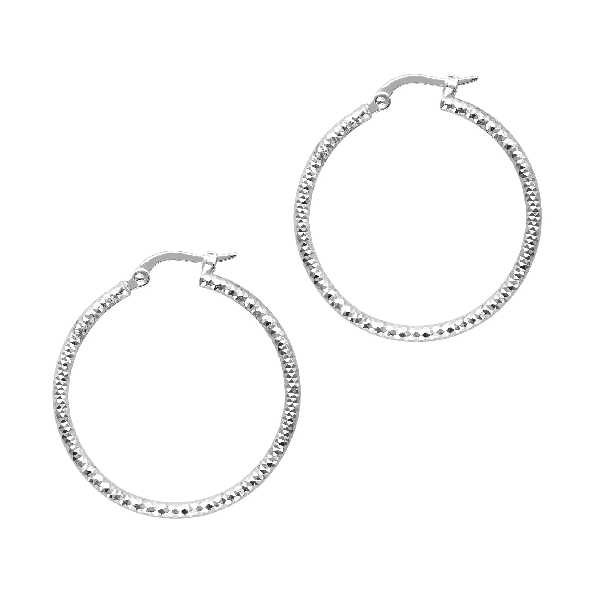 14K Gold Diamond Cut Sparkle Large Hoop Earrings, Diameter 27mm