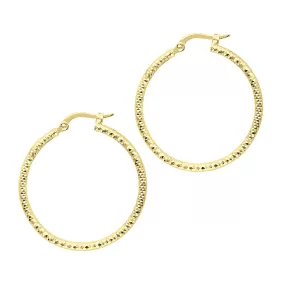 14K Gold Diamond Cut Sparkle Large Hoop Earrings, Diameter 27mm