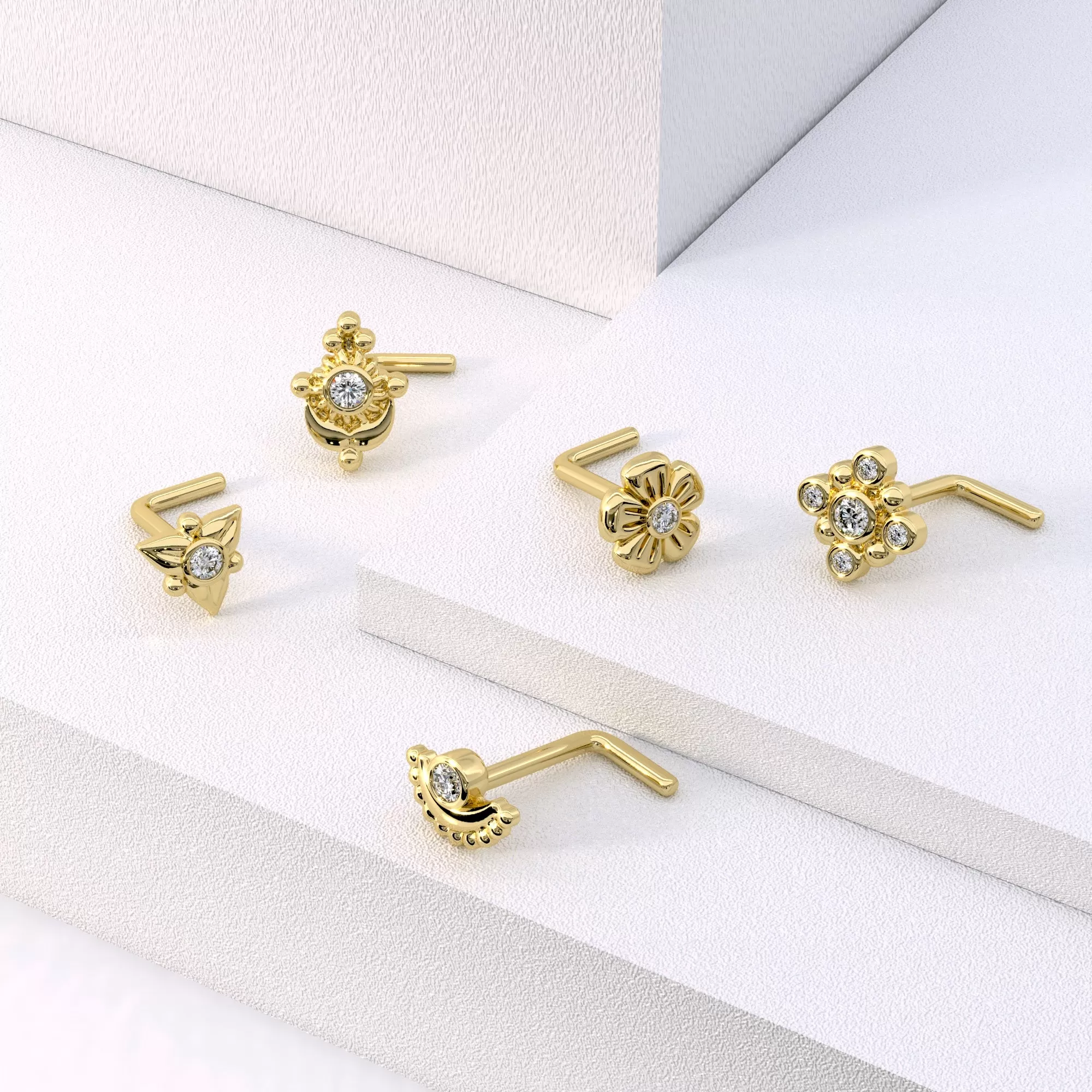 14K Gold Diamond Floral Nose Stud