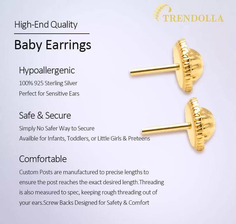 14k Gold Plated Sterling Silver 3mm Pearl Baby Children Screw Back Earrings