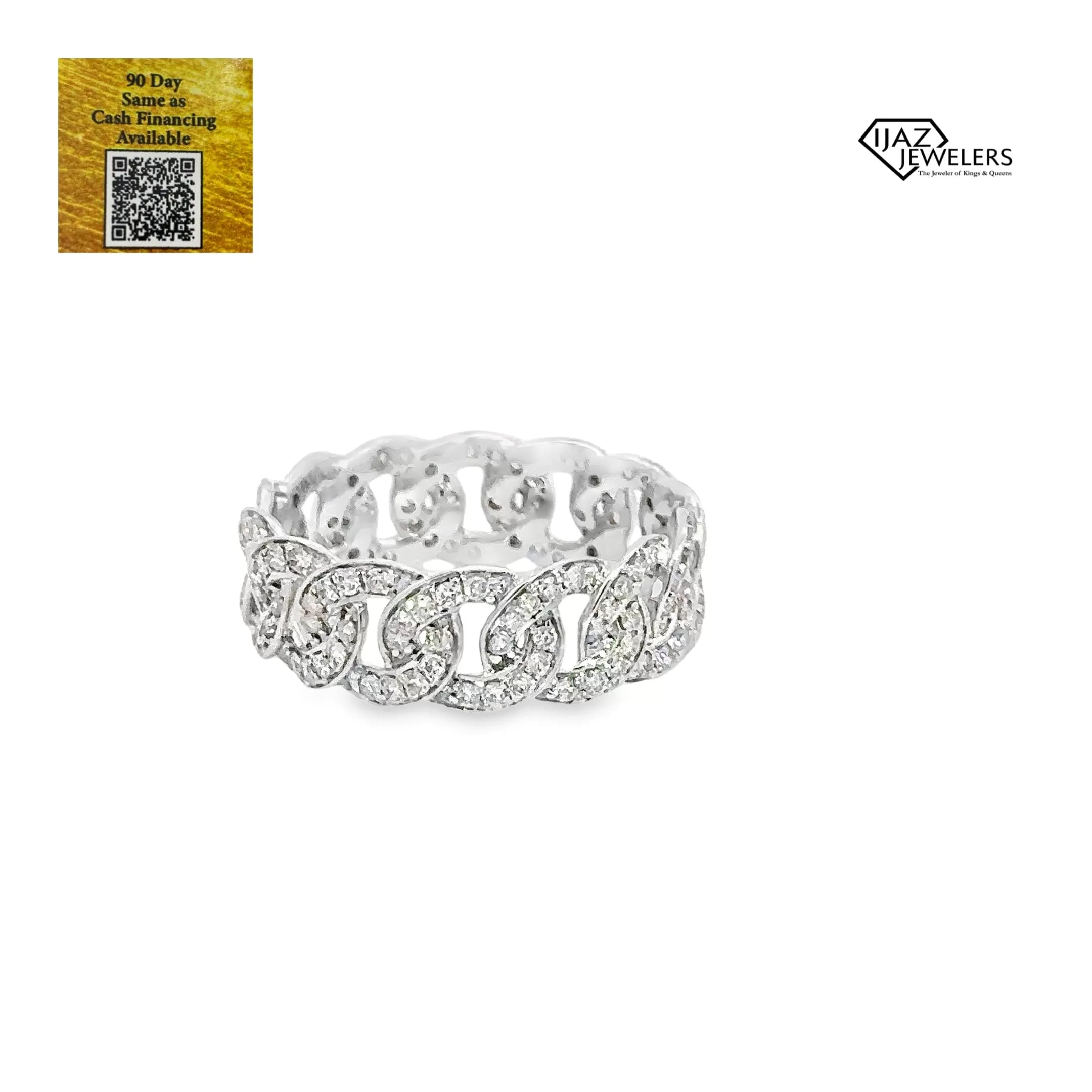 14K White Gold 1.20 CTW Diamond Cuban Band