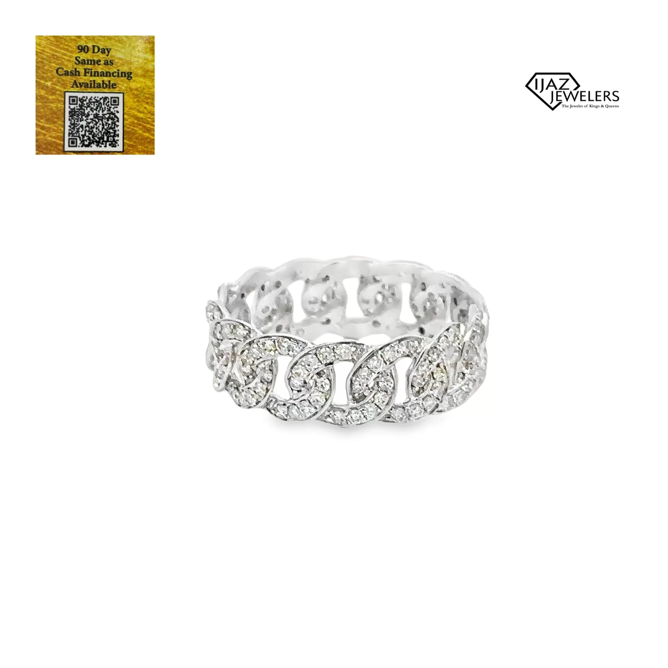 14K White Gold 1.20 CTW Diamond Cuban Band