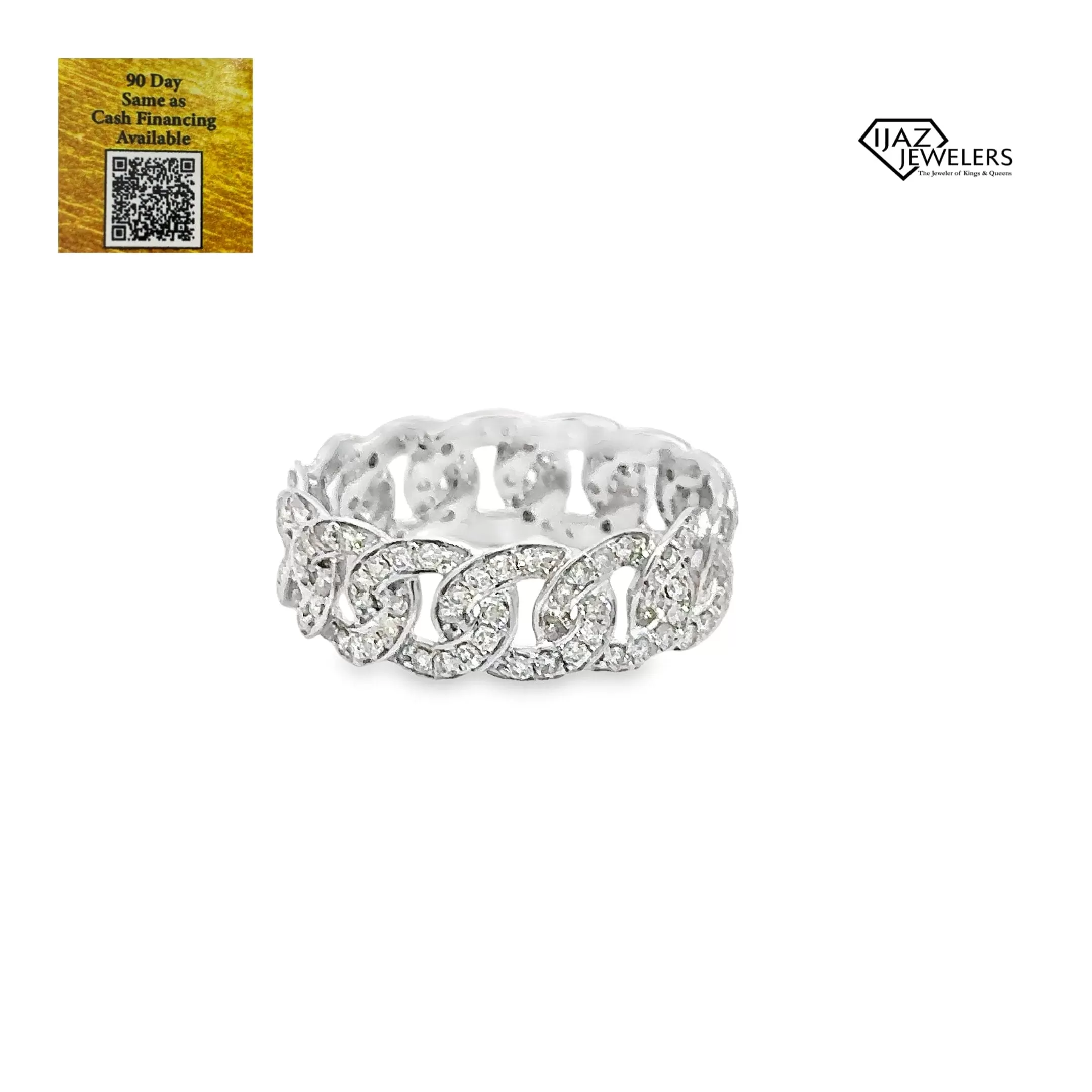 14K White Gold 1.20 CTW Diamond Cuban Band