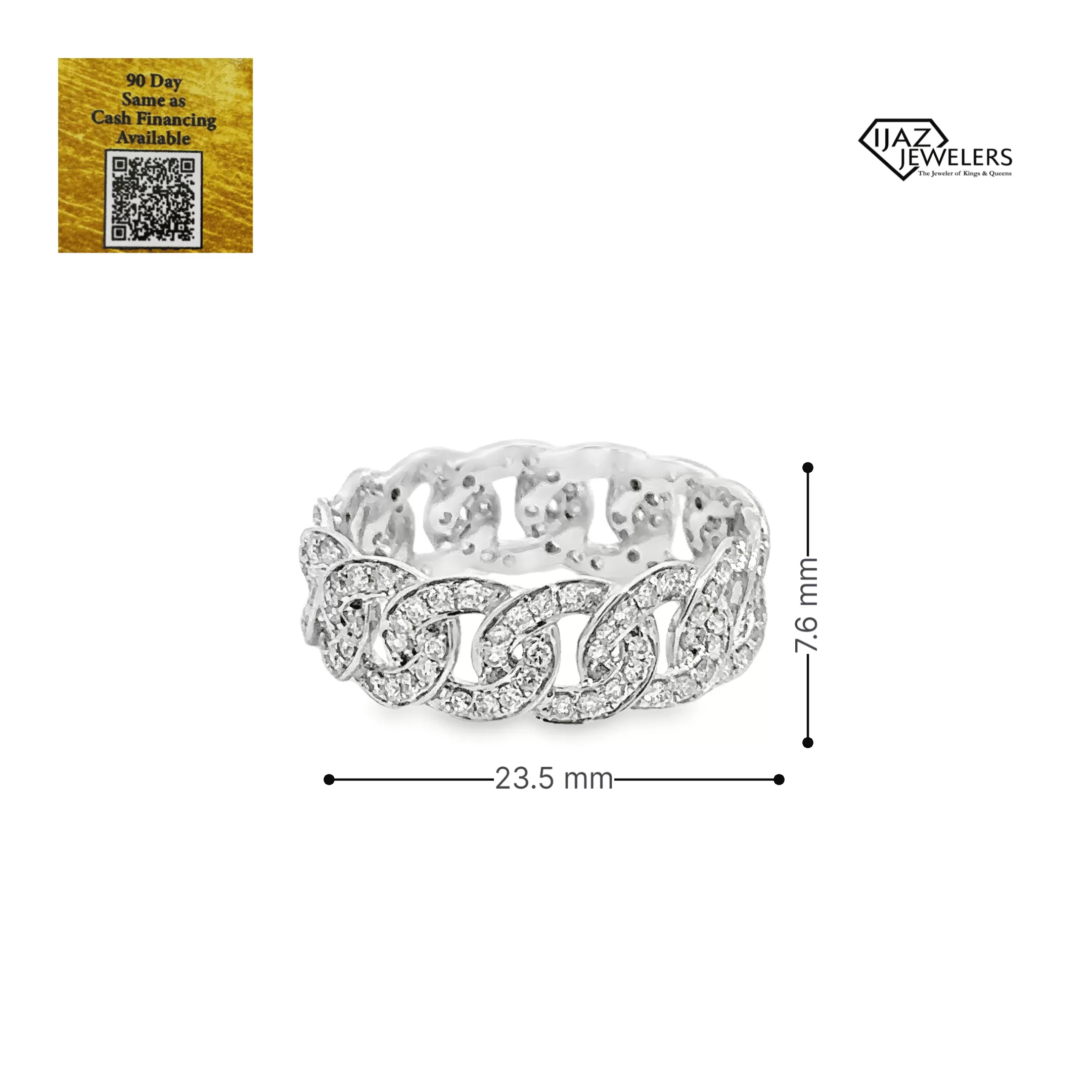 14K White Gold 1.20 CTW Diamond Cuban Band