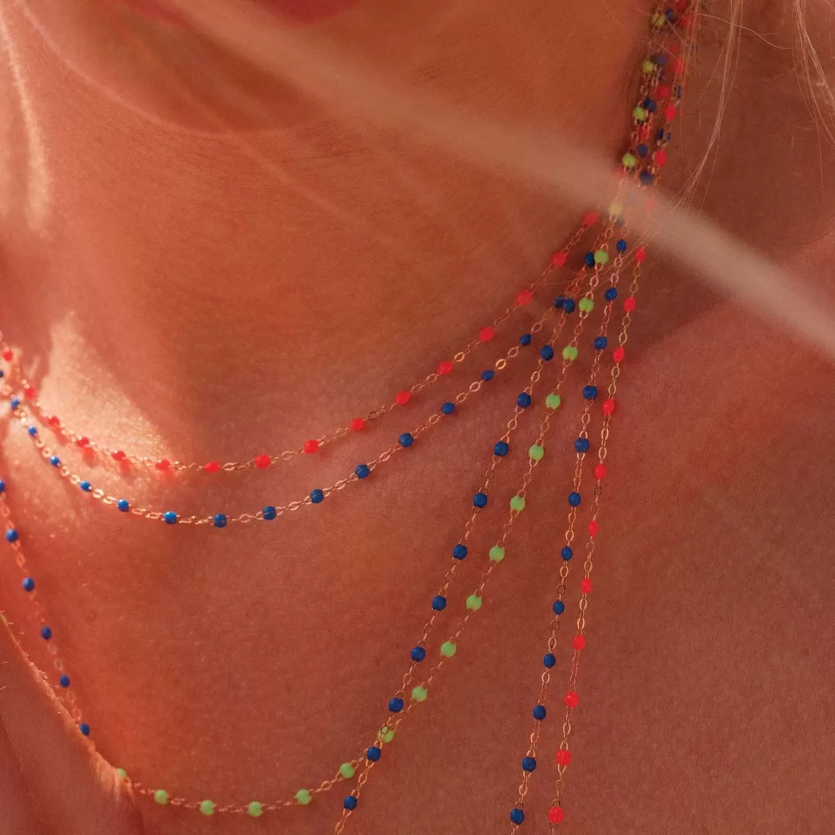 18K Gold and Coral Resin Beaded Classic Necklace