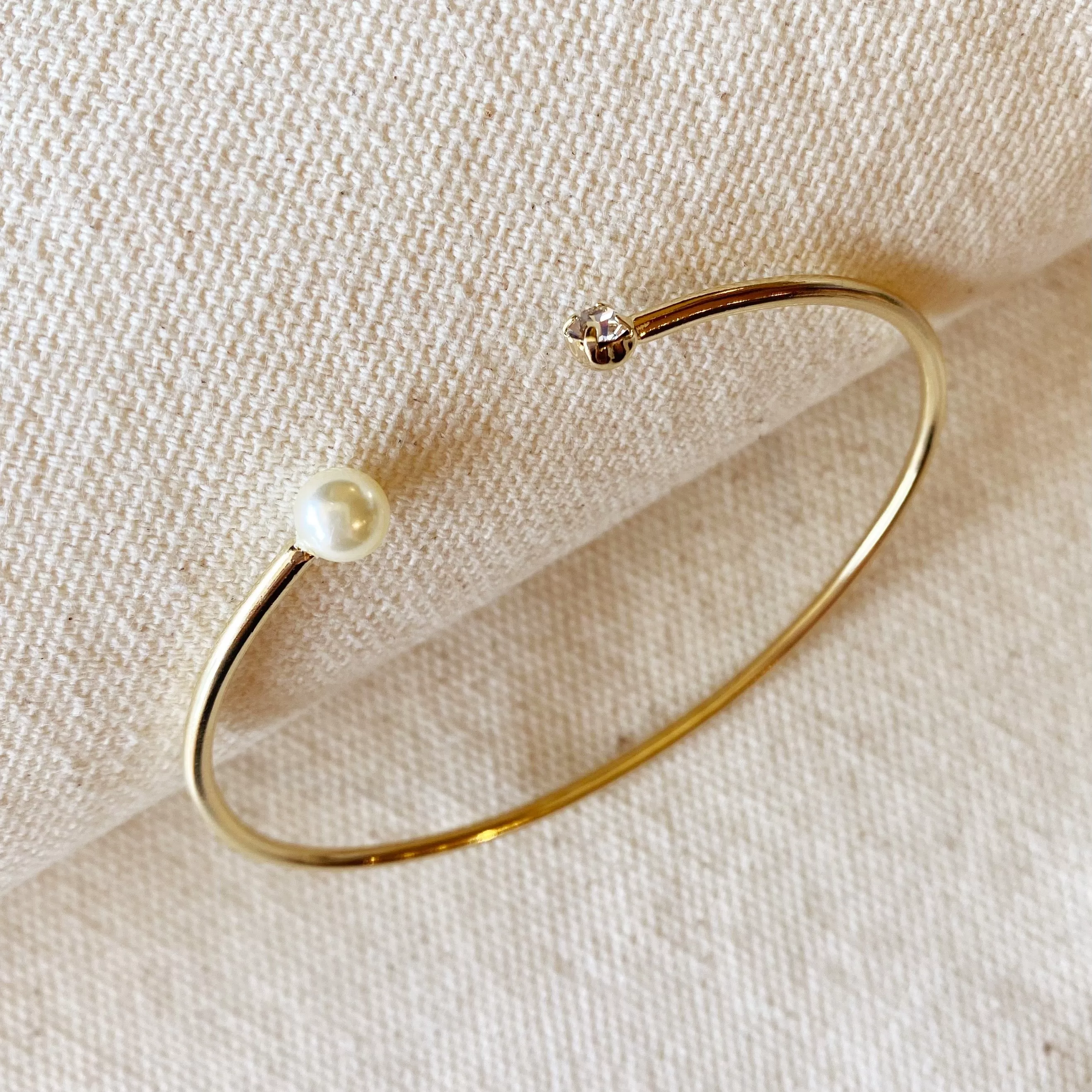 18k Gold Filled Pearl and Crystal Cuff Bracelet