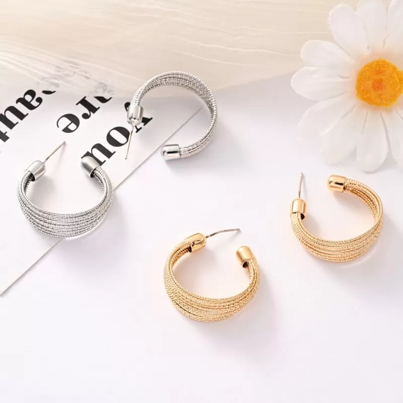 18K Gold Plated Stylish C Shape 925 Sterling Silver Hoop Earrings