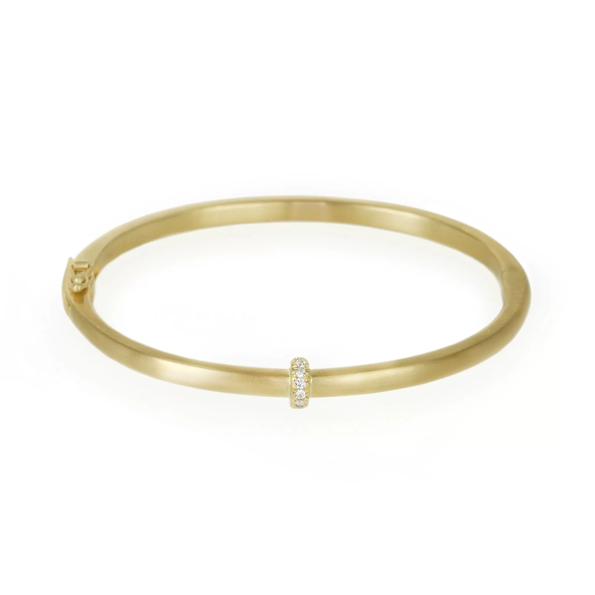 18K Gold Thin Single Row Pave Diamond Hinged Bangle