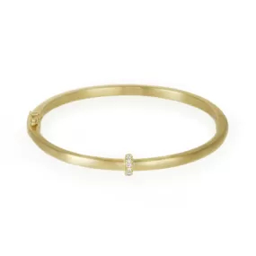 18K Gold Thin Single Row Pave Diamond Hinged Bangle