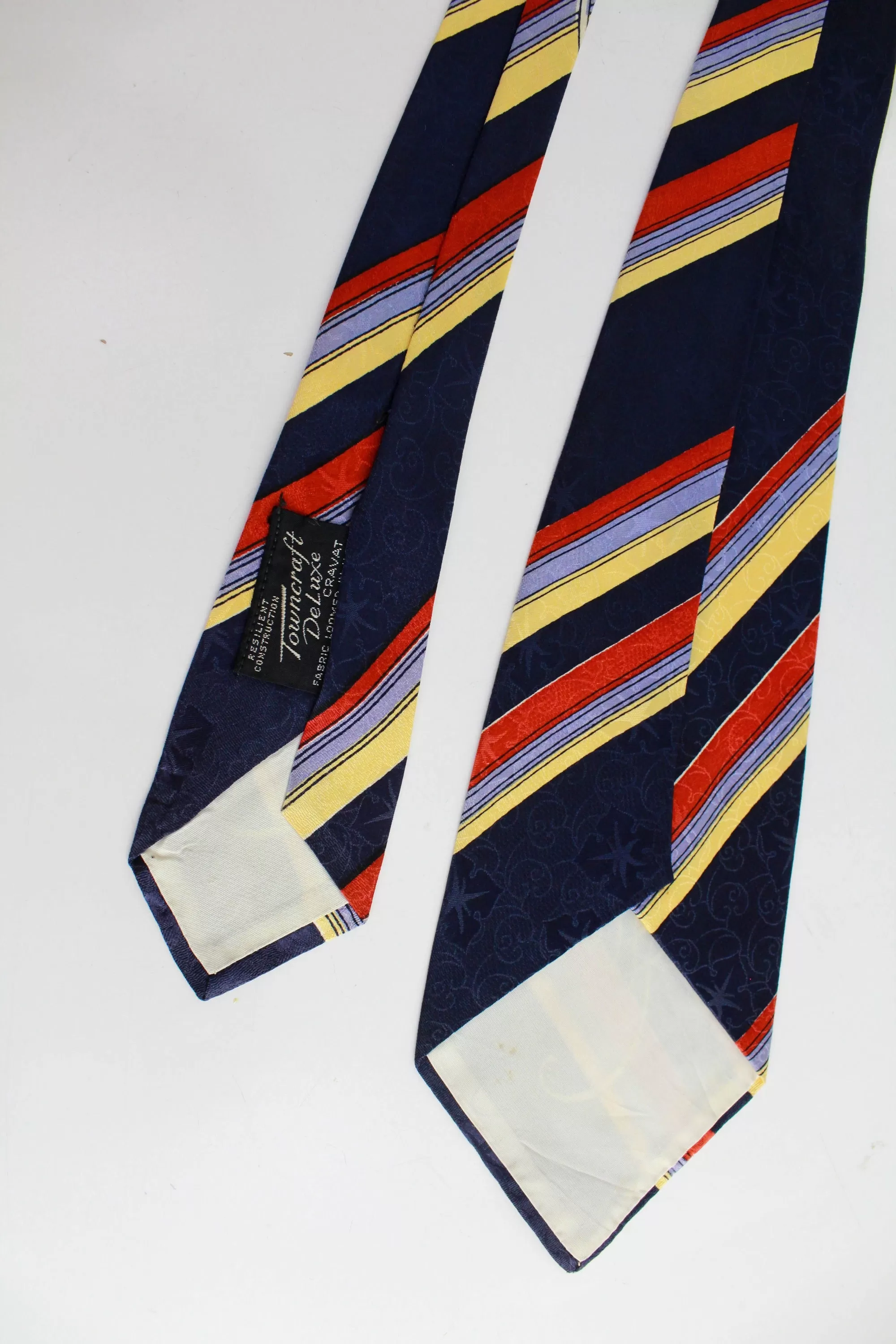 1940s Bold Look Rayon Necktie, Blue Red Yellow Stripe