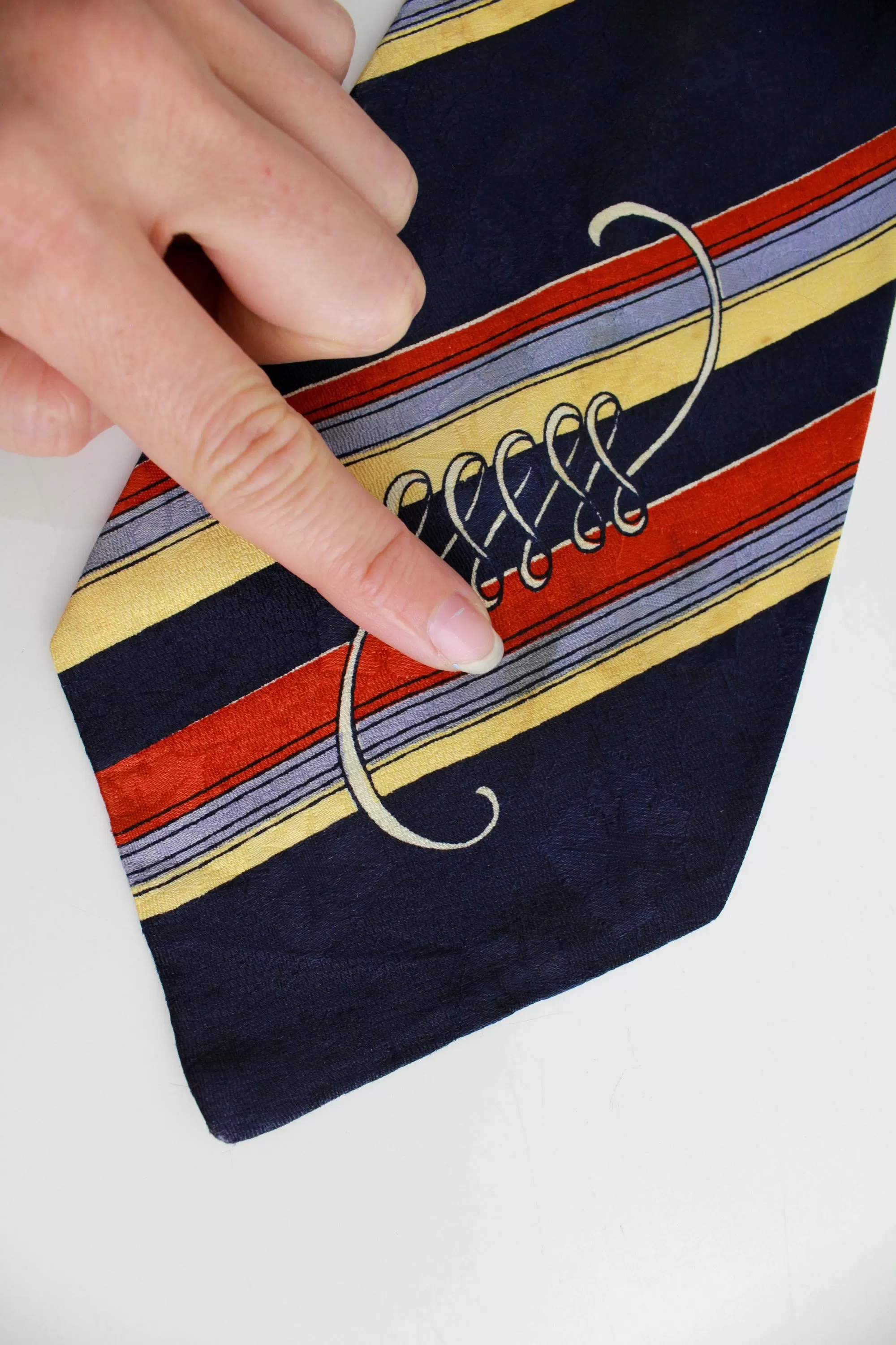 1940s Bold Look Rayon Necktie, Blue Red Yellow Stripe