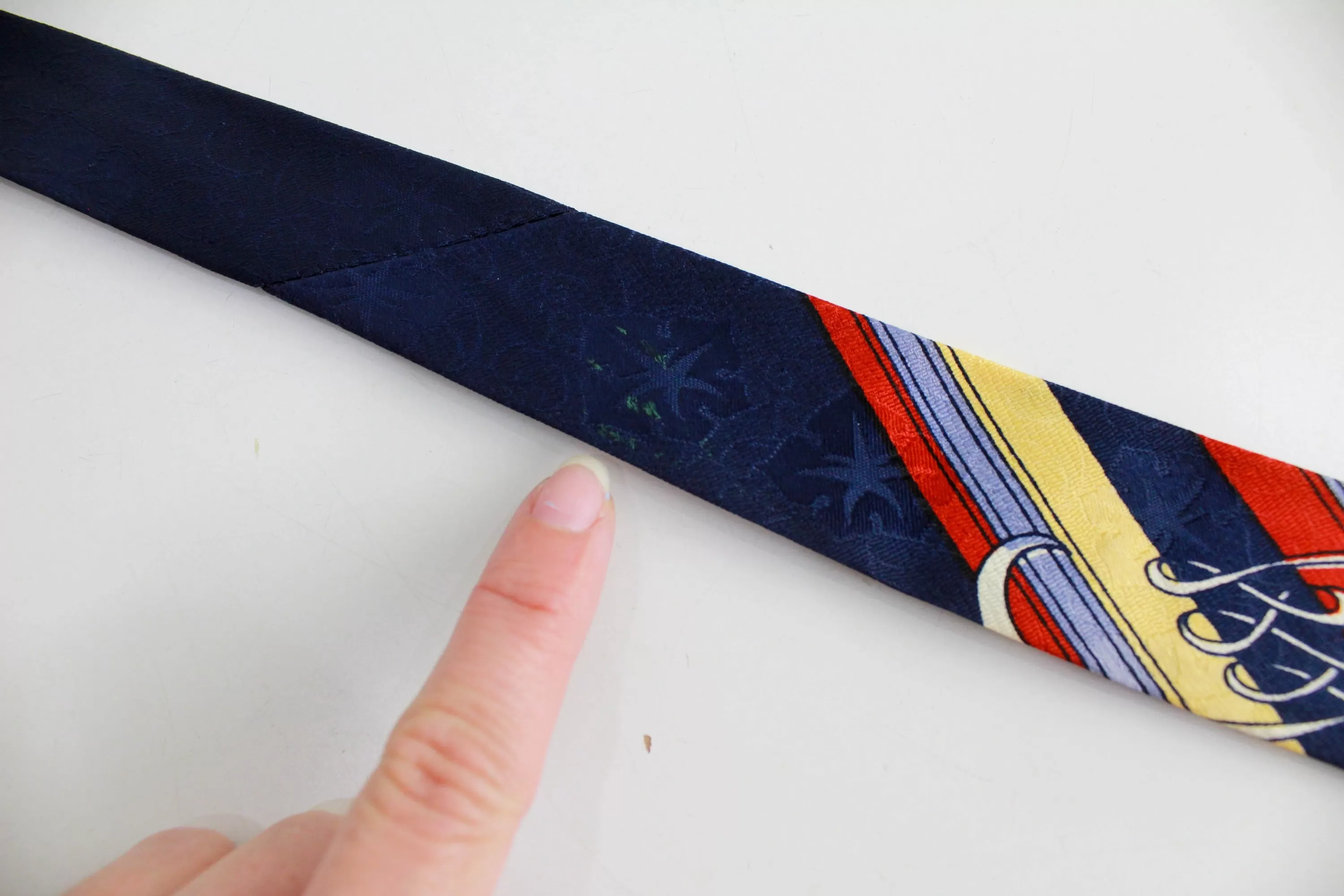 1940s Bold Look Rayon Necktie, Blue Red Yellow Stripe