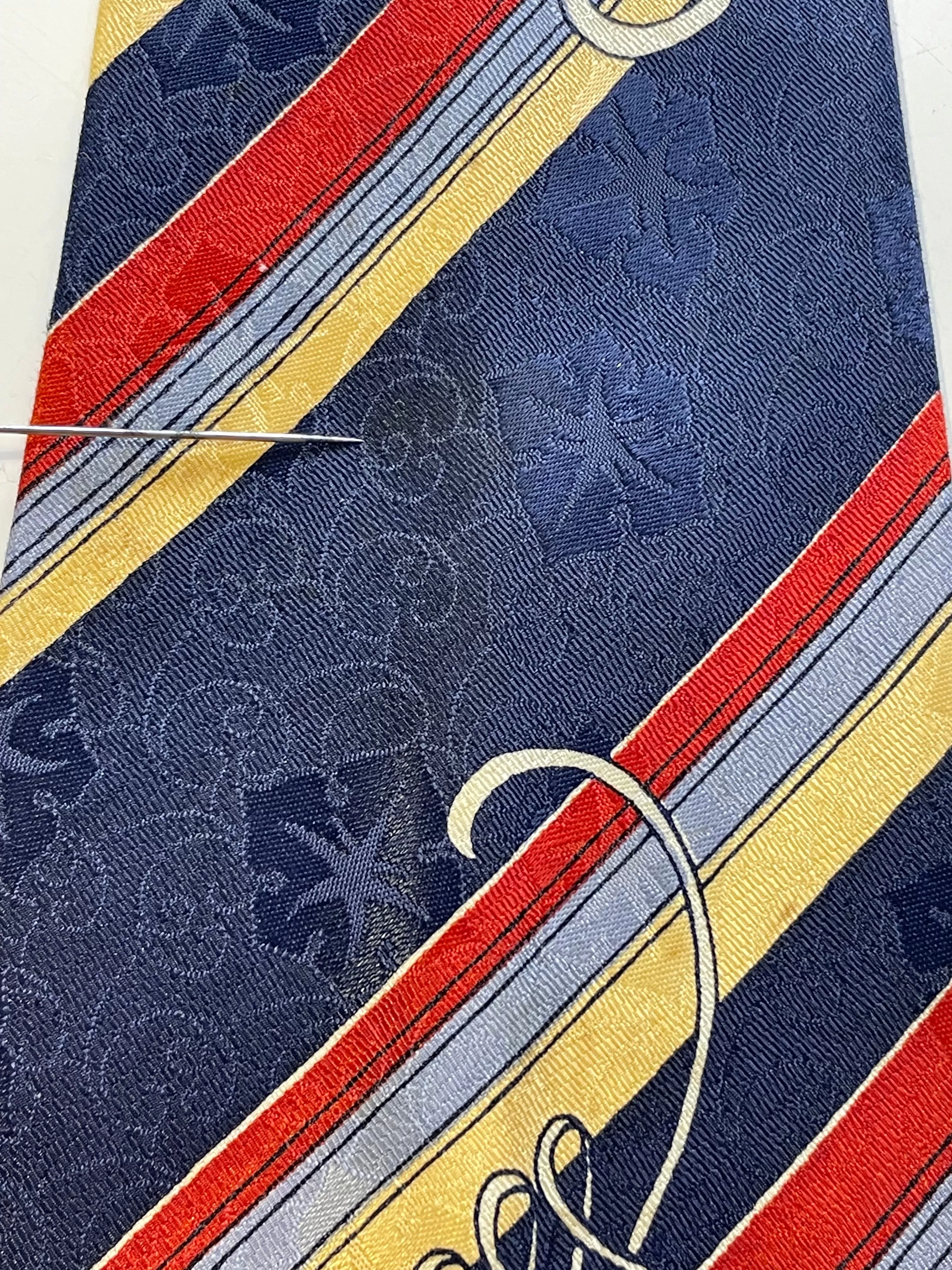 1940s Bold Look Rayon Necktie, Blue Red Yellow Stripe