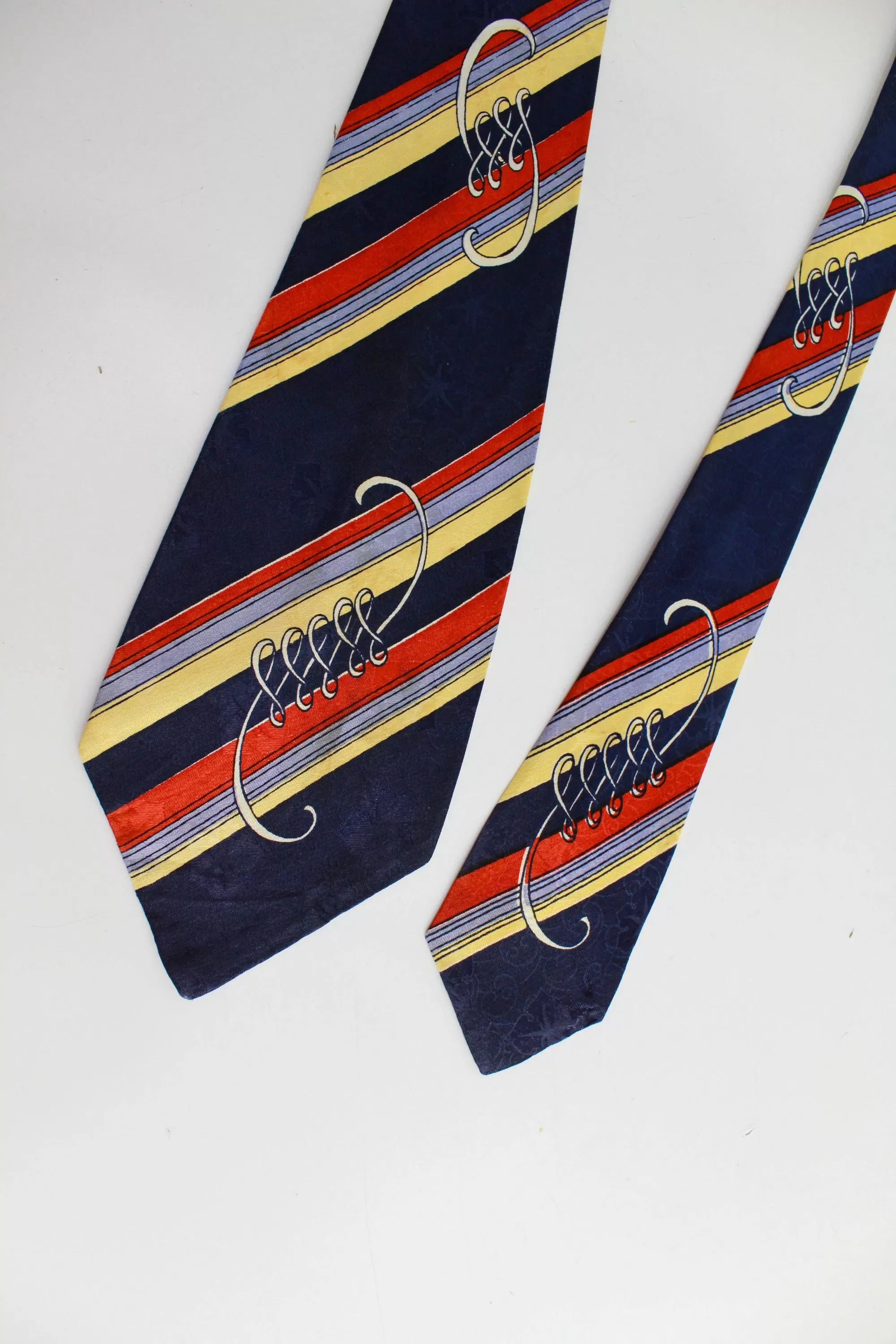 1940s Bold Look Rayon Necktie, Blue Red Yellow Stripe