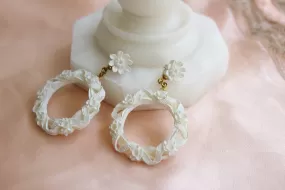 1950s White Carved Celluloid Floral Earrings