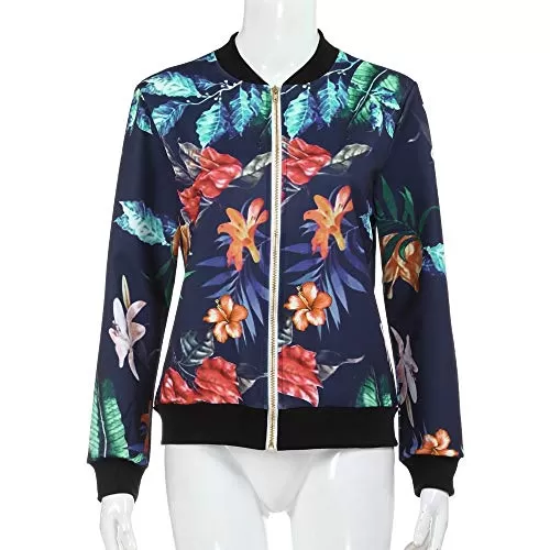 2021 Manteau Femme Printemps, Jacket Chic Femme Veste Motard Blouson Court Floral Zipper Up Court Vintage Classe Veste Moto Veste Chic Manches Longues Manteau Outwear