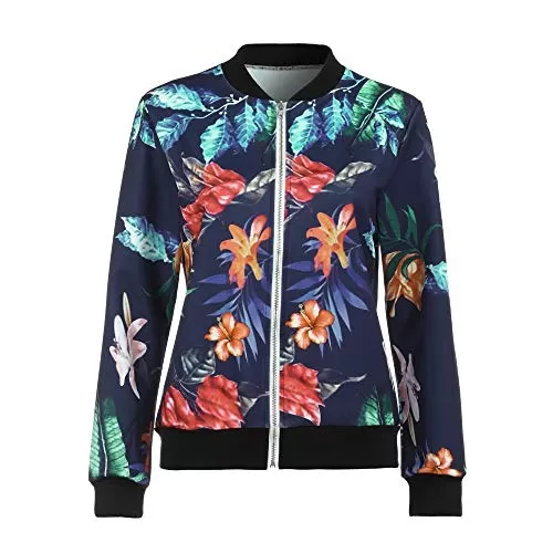 2021 Manteau Femme Printemps, Jacket Chic Femme Veste Motard Blouson Court Floral Zipper Up Court Vintage Classe Veste Moto Veste Chic Manches Longues Manteau Outwear