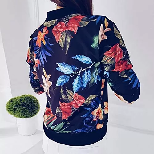 2021 Manteau Femme Printemps, Jacket Chic Femme Veste Motard Blouson Court Floral Zipper Up Court Vintage Classe Veste Moto Veste Chic Manches Longues Manteau Outwear