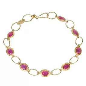 22K Gold Handmade Oval Link Bracelet with Bezel-Set Oval Rubies