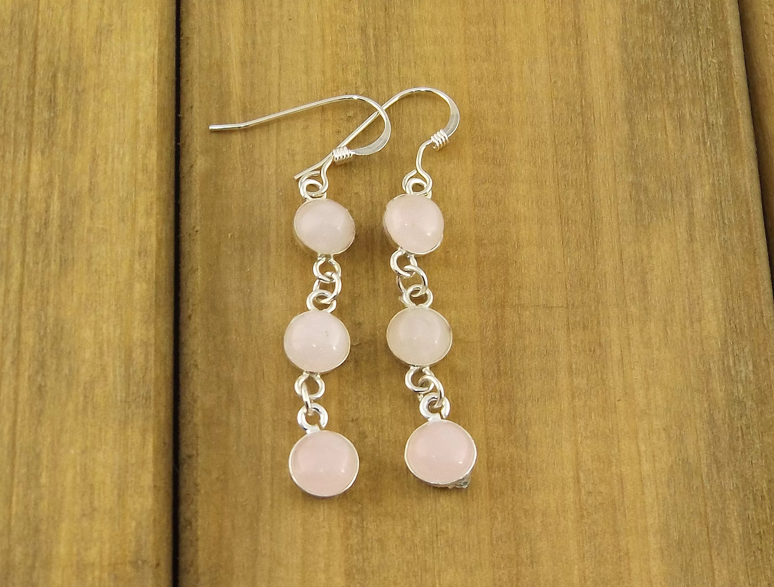 3 Stone Rose Quartz Earrings (Pair B)