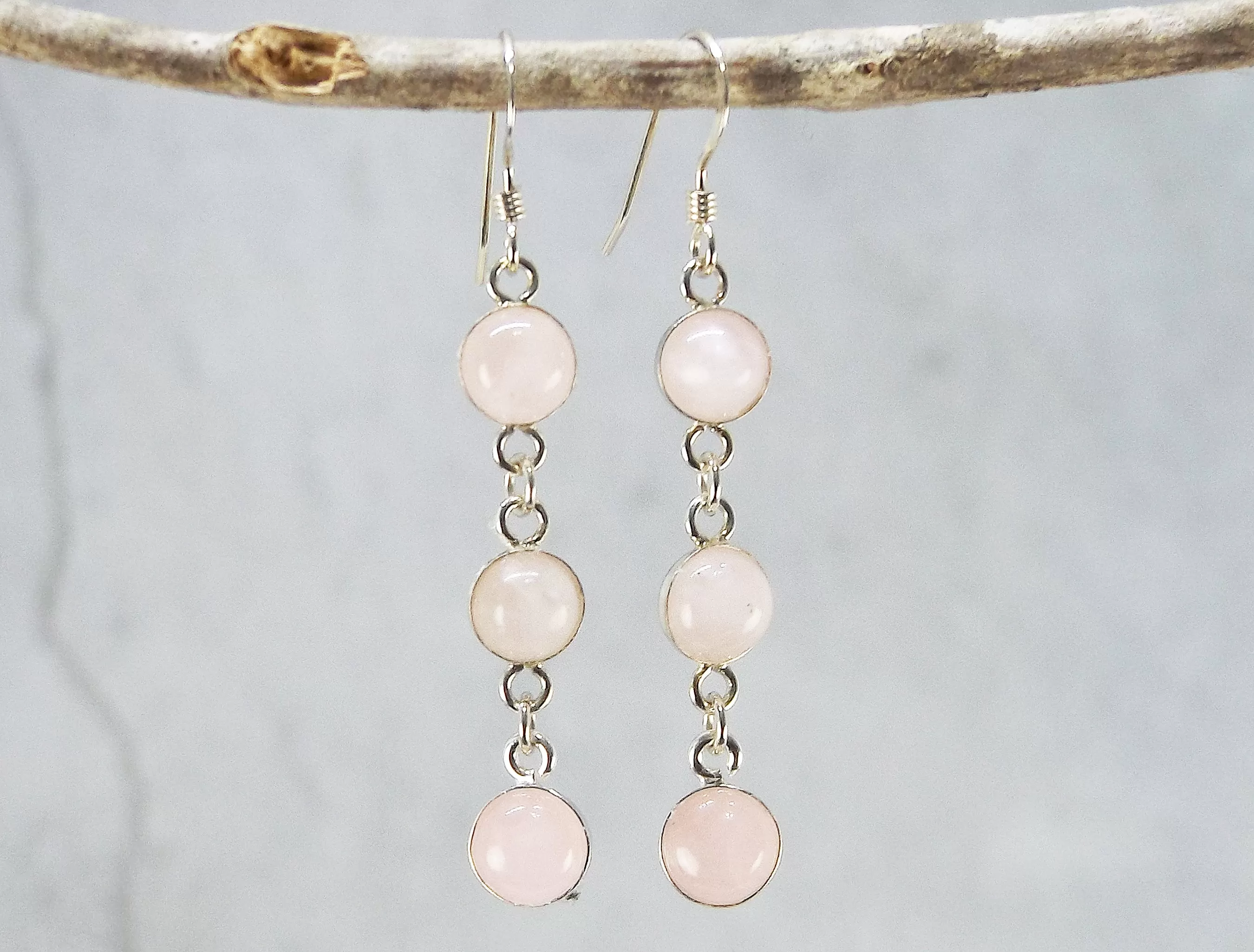 3 Stone Rose Quartz Earrings (Pair B)