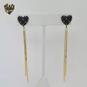 (4-2140) Stainless Steel - Heart Long Earrings.