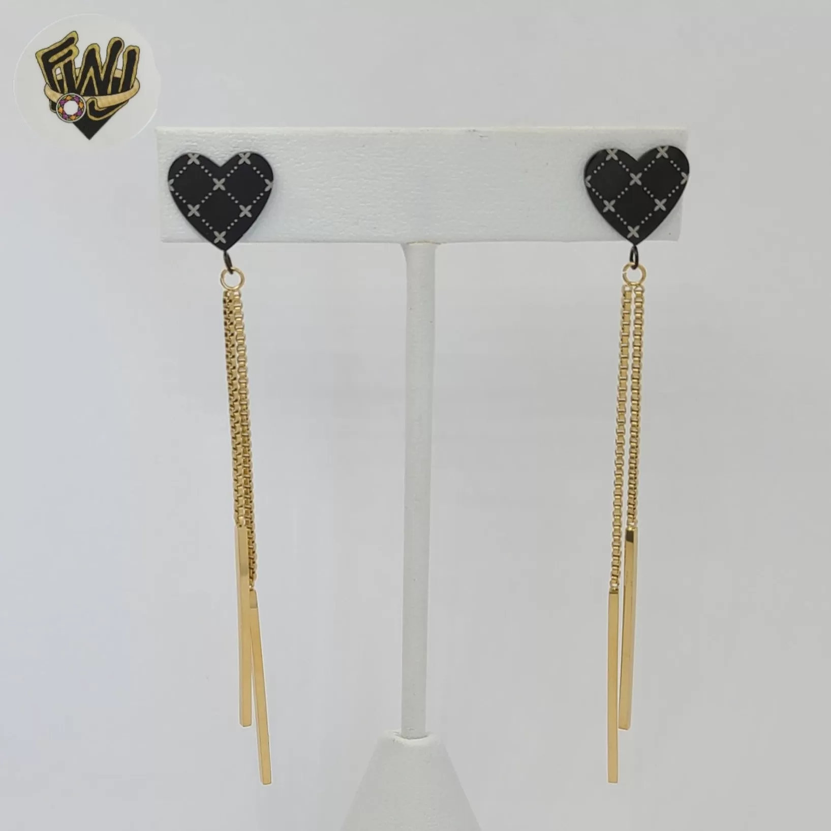 (4-2140) Stainless Steel - Heart Long Earrings.