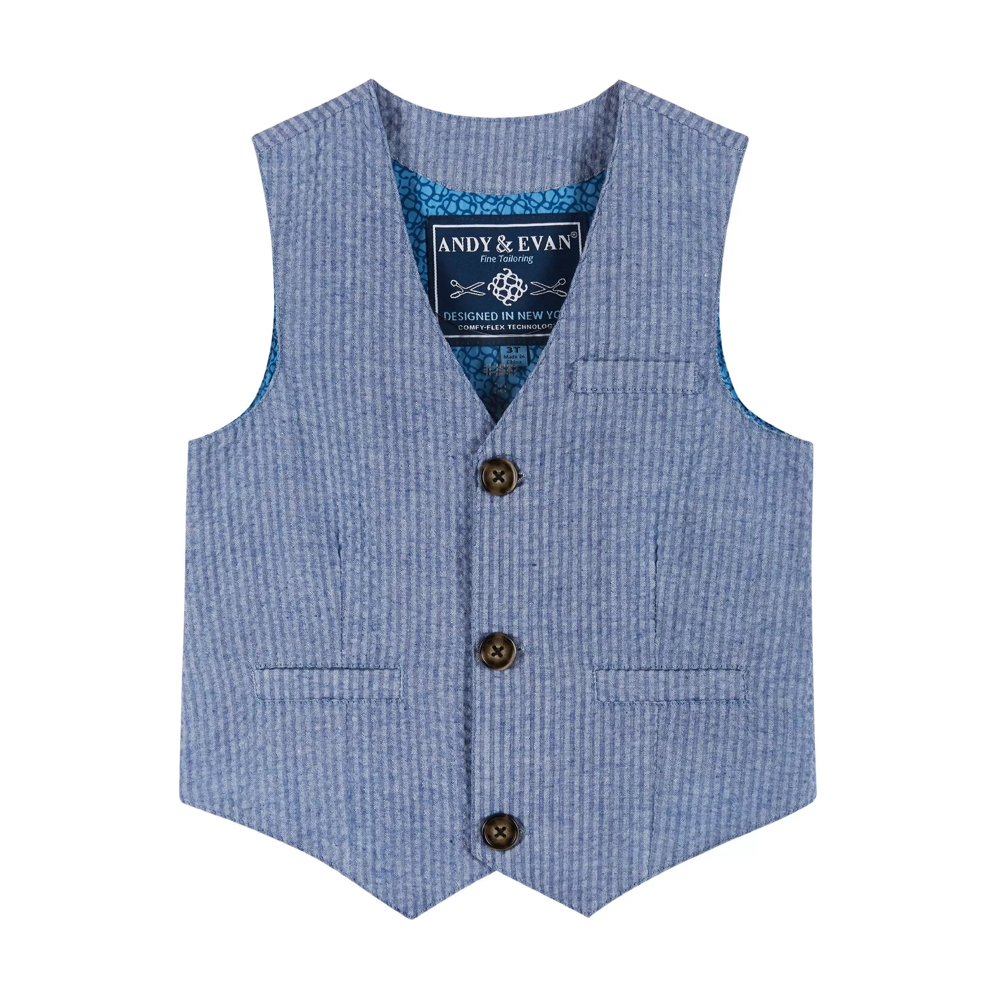 4-Piece Buttondown & Vest Set | Blue Seersucker