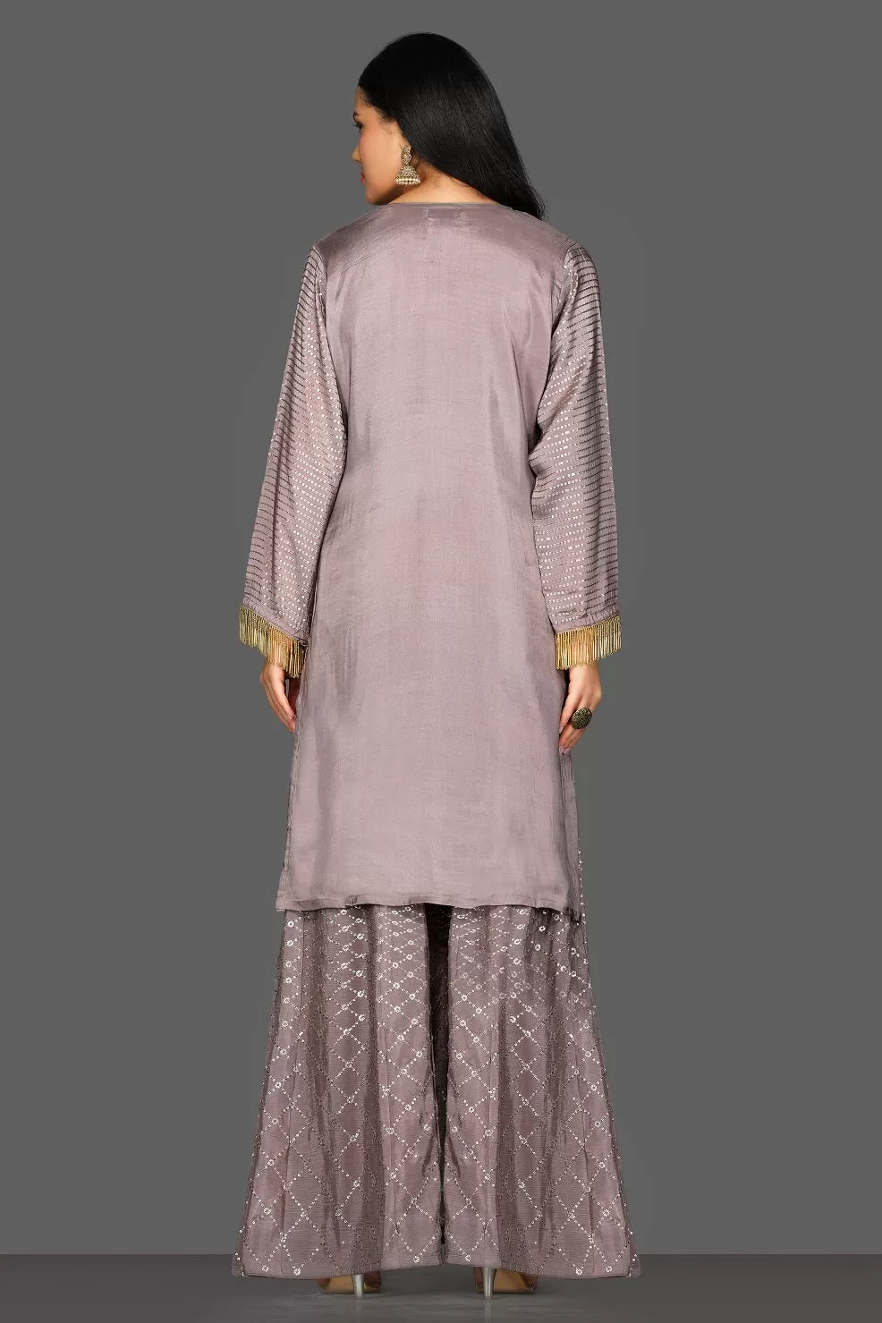 50Z088-RO Grey Embellished Palazzo Suit with Dupatta