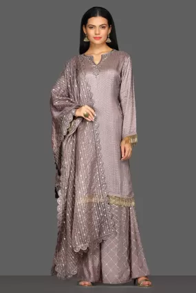 50Z088-RO Grey Embellished Palazzo Suit with Dupatta