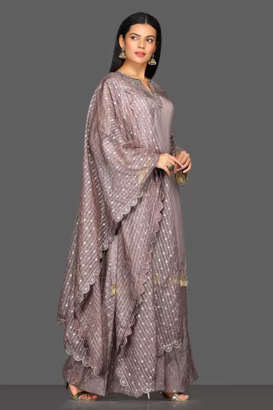 50Z088-RO Grey Embellished Palazzo Suit with Dupatta