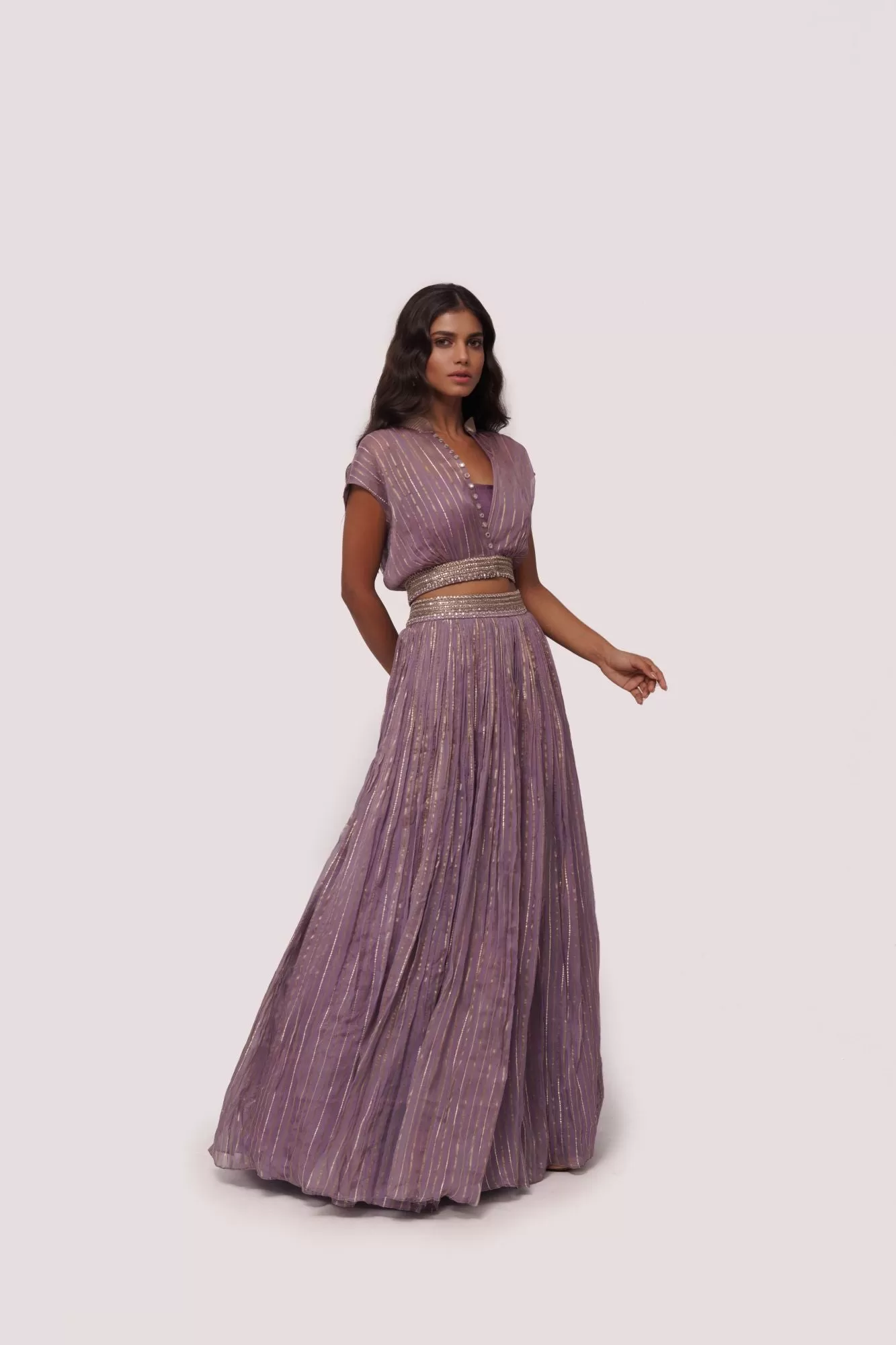 50Z976-RO Lilac Raw Silk And Organza Maxi Dress