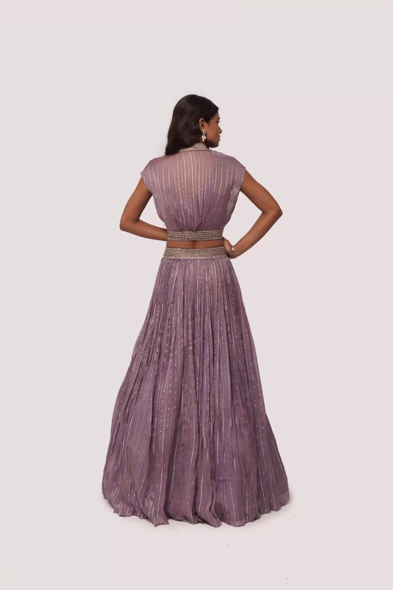 50Z976-RO Lilac Raw Silk And Organza Maxi Dress