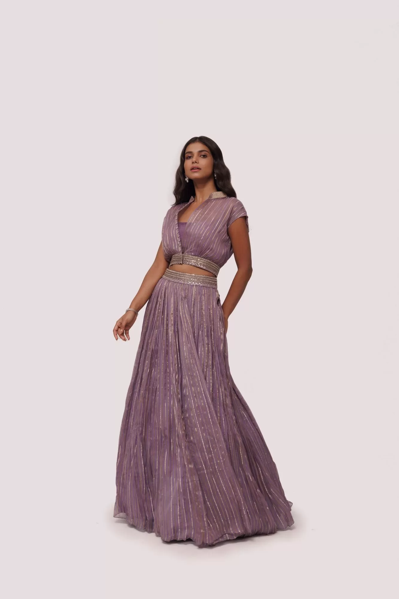 50Z976-RO Lilac Raw Silk And Organza Maxi Dress