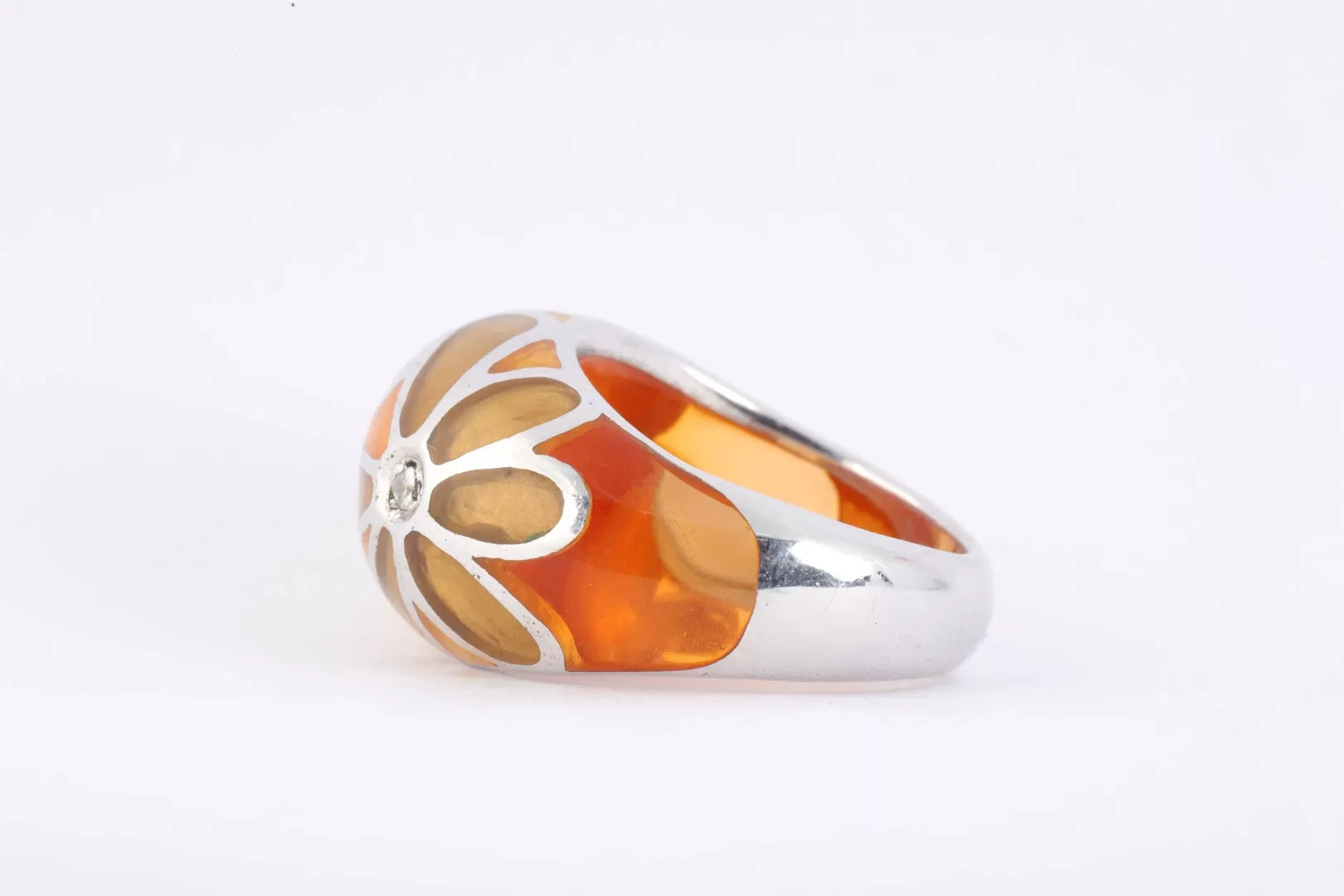 925 Silver 0.03tcw White Stone Orange & Yellow Flower Ring Size 7 (10.41g.)