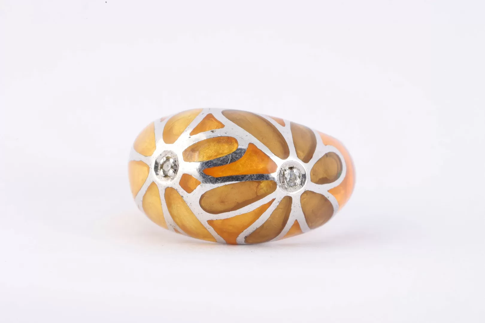 925 Silver 0.03tcw White Stone Orange & Yellow Flower Ring Size 7 (10.41g.)