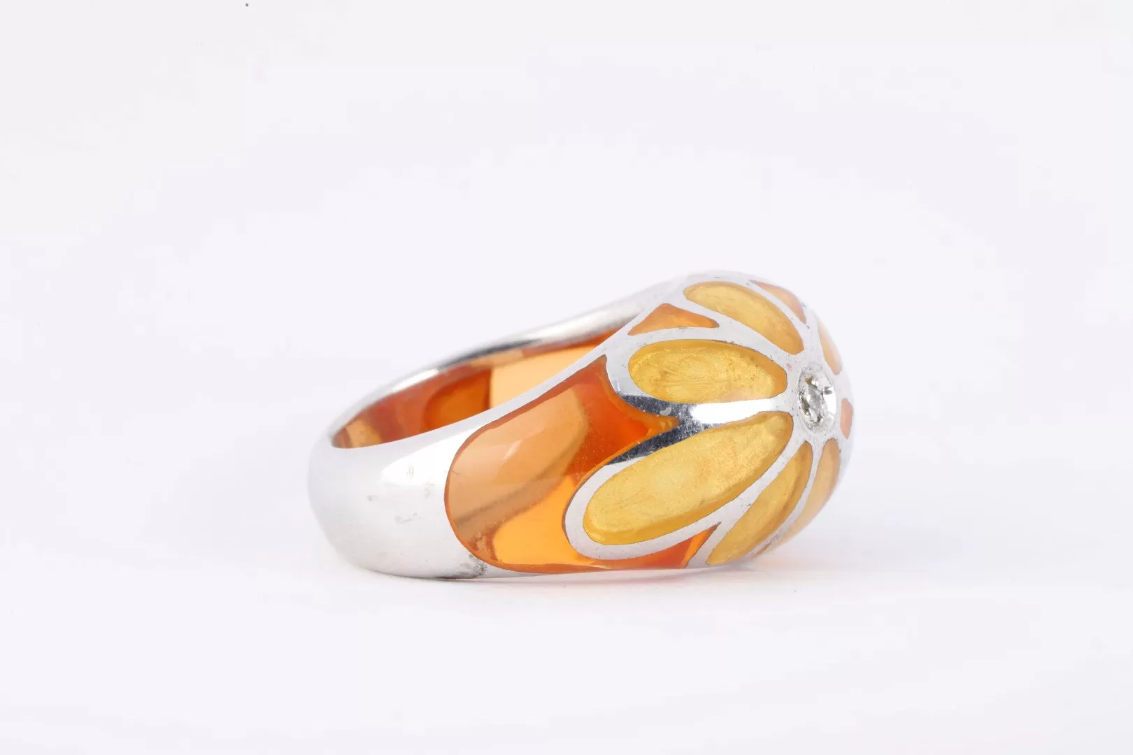 925 Silver 0.03tcw White Stone Orange & Yellow Flower Ring Size 7 (10.41g.)