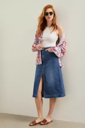 A line denim skirt