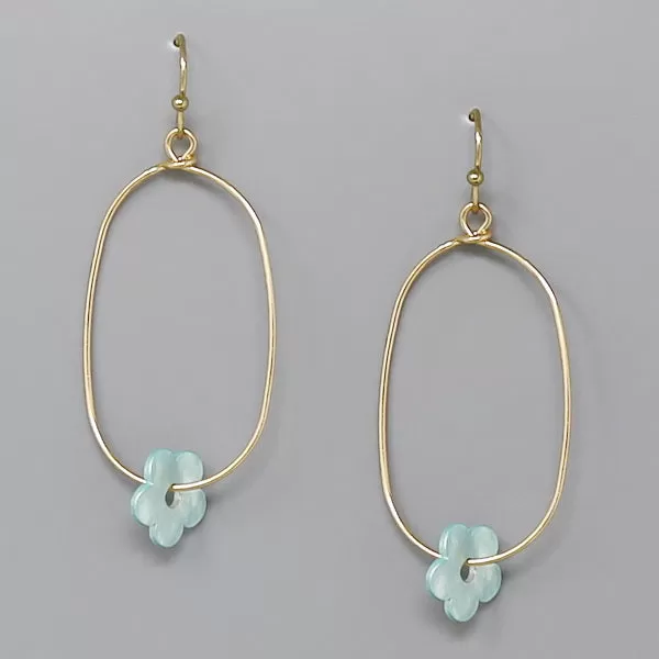 Acetate Flower Charm Oval Hoop Dangle Earrings