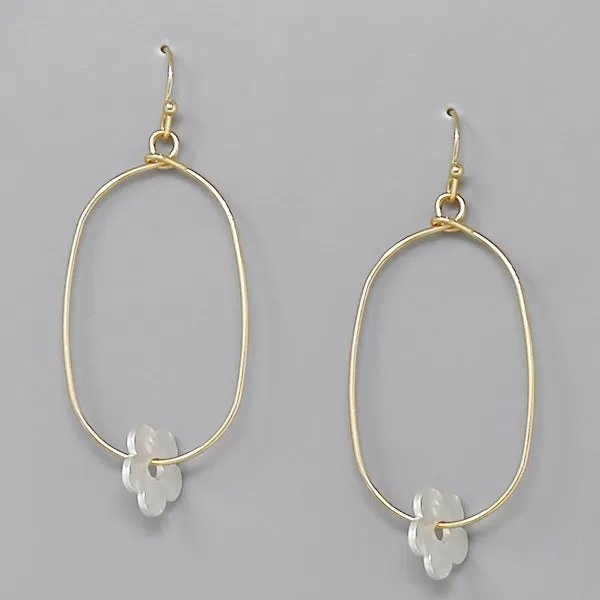 Acetate Flower Charm Oval Hoop Dangle Earrings