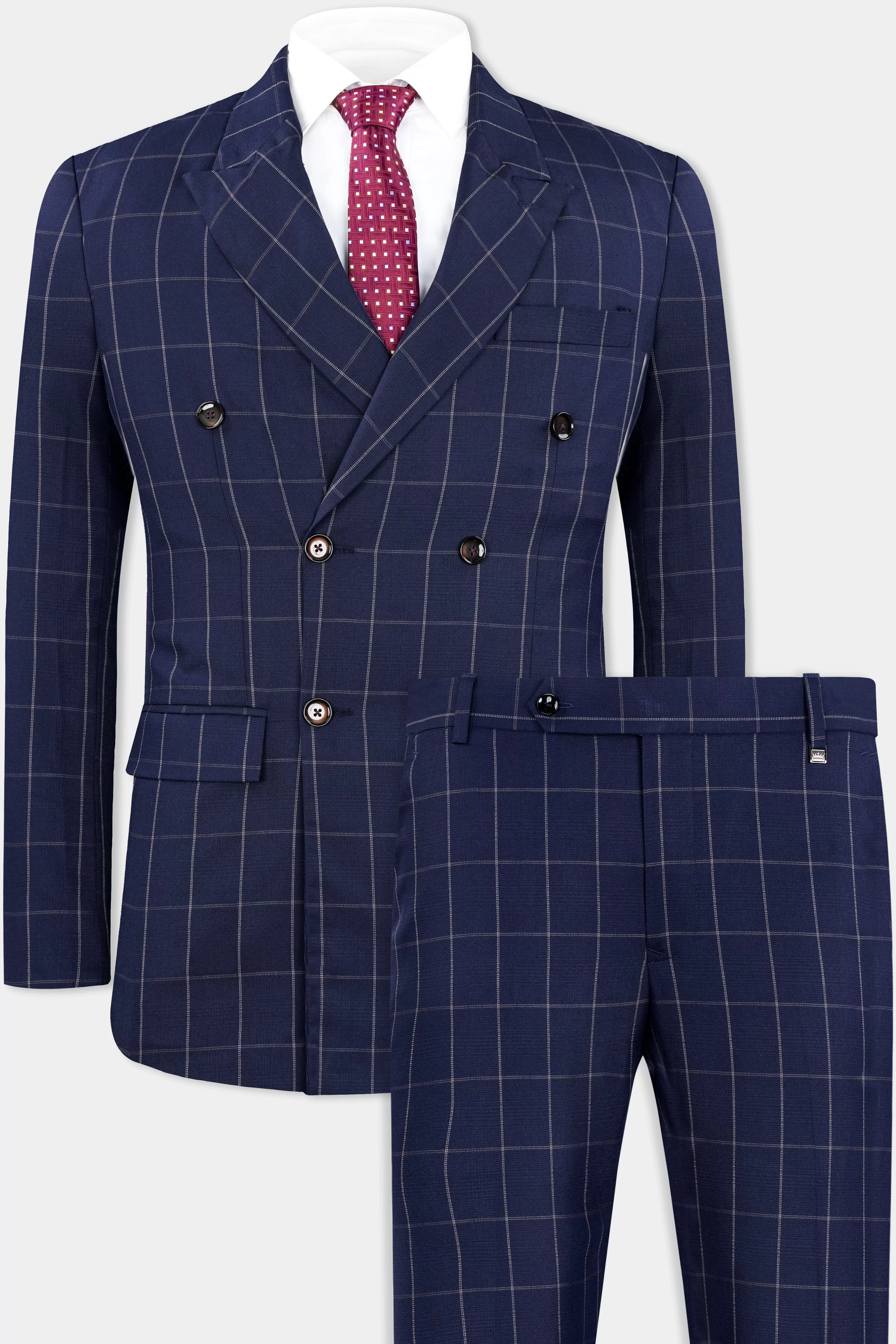 Admiral Blue Windowpane Wool Rich Double Breasted Suit