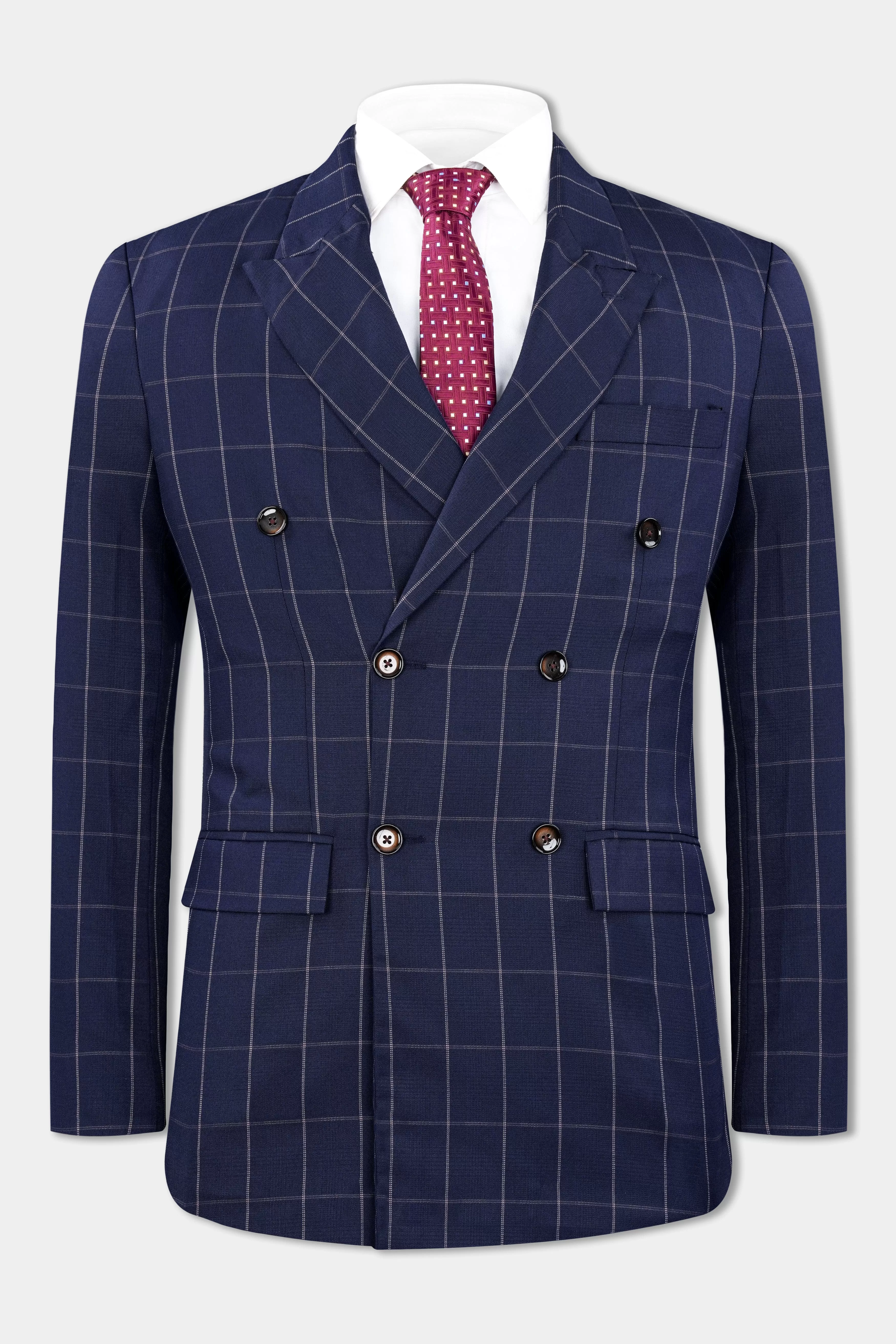 Admiral Blue Windowpane Wool Rich Double Breasted Suit