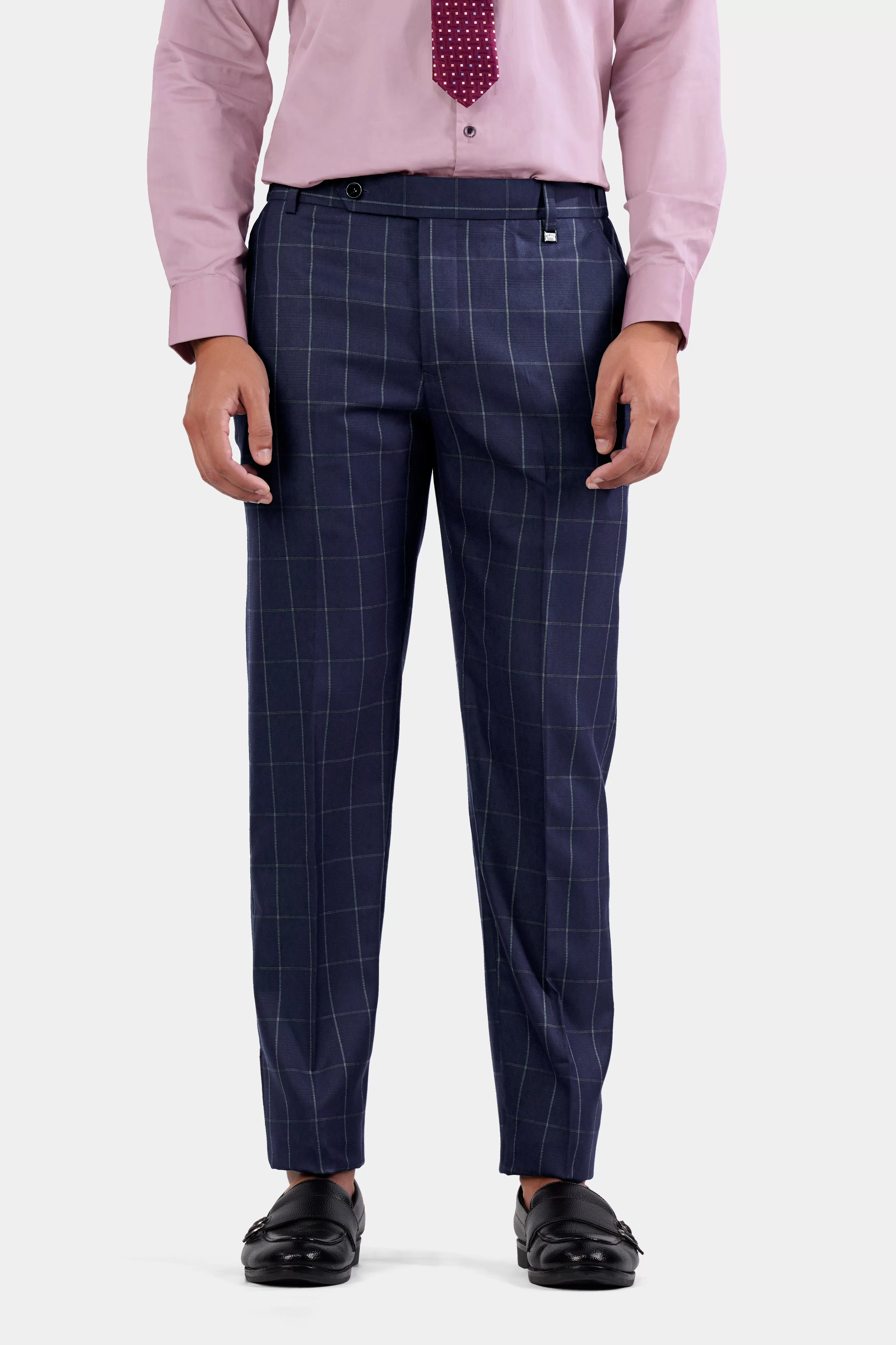 Admiral Blue Windowpane Wool Rich Double Breasted Suit