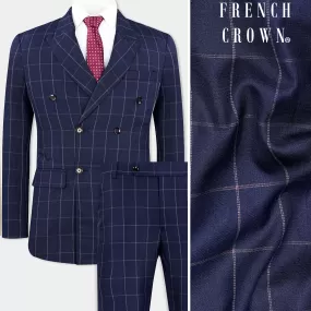 Admiral Blue Windowpane Wool Rich Double Breasted Suit