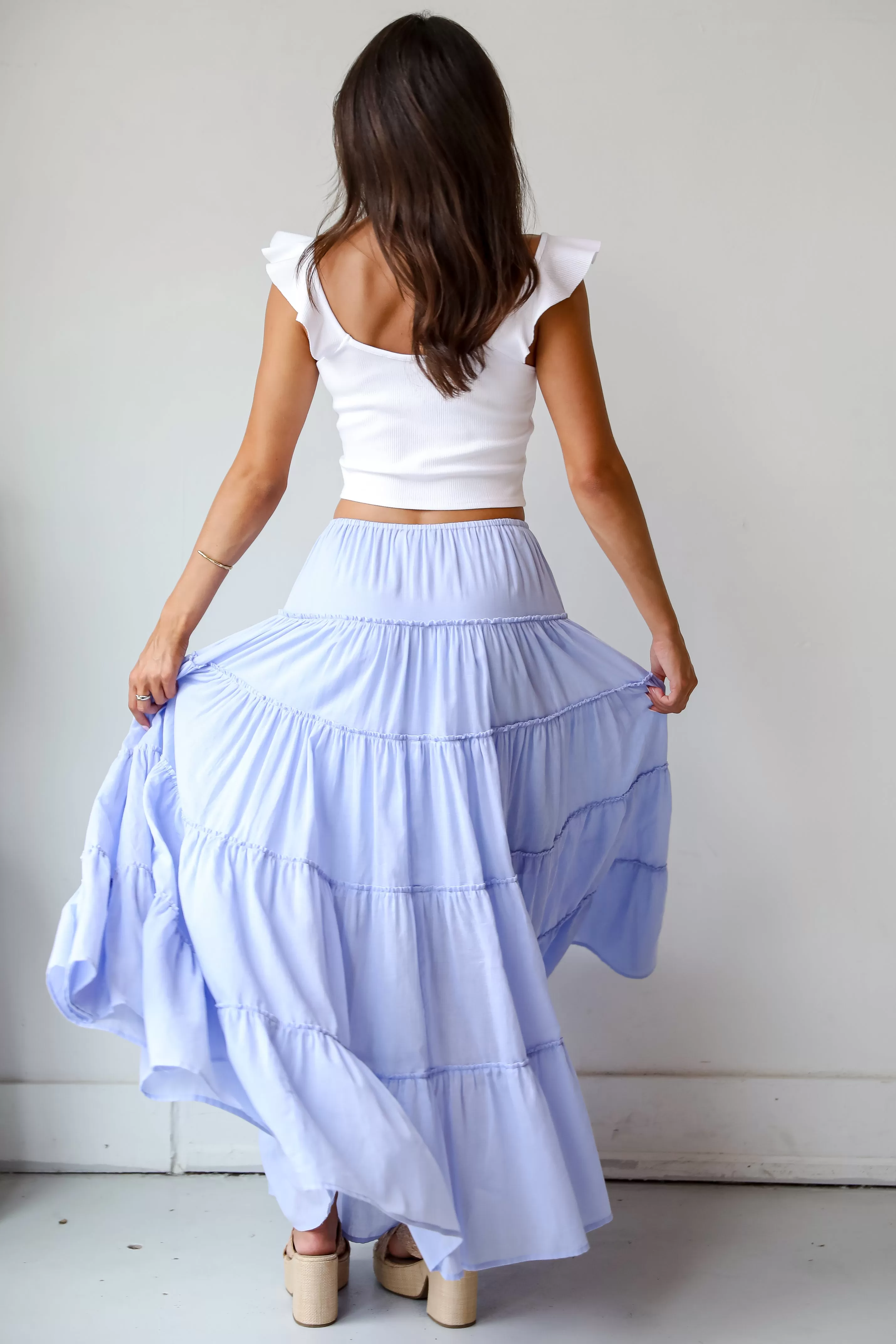 Adorable Lifestyle Periwinkle Tiered Maxi Skirt