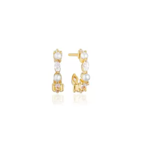 Adria Creolo Piccolo Gold Plated Hoops w. White Zirconias & Pearls